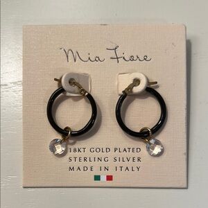 Mia Fiore 18KT Plated Black Hoops with Dangly Gemstone